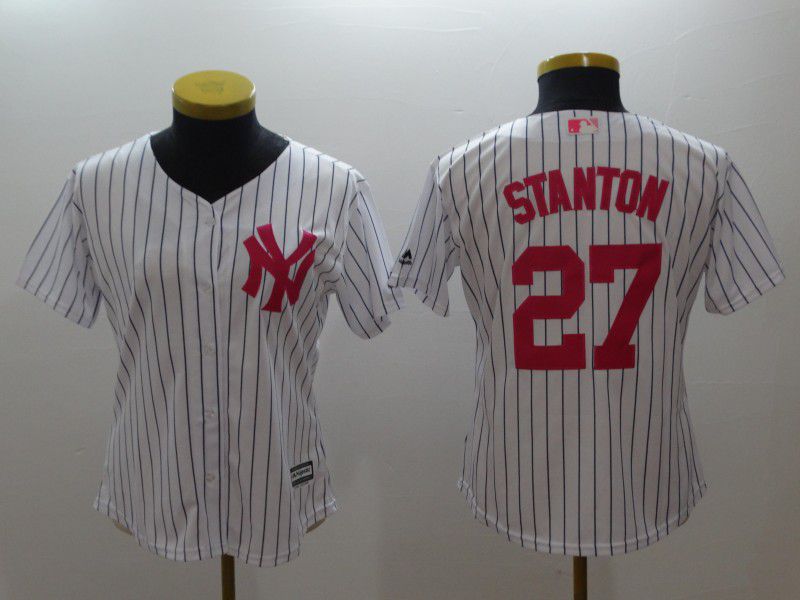 Women New York Yankees #27 Stanton White stripes red MLB Jerseys